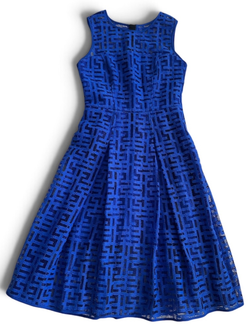 Milly Pleated Embroidered Tulle Midi Dress Royal Blue 10 Cocktail Party Wedding